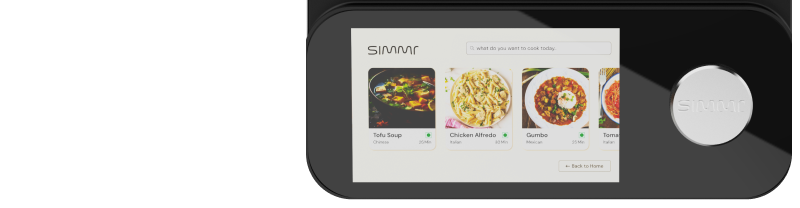 Simmr induction cooktop touchscreen with recipe selection