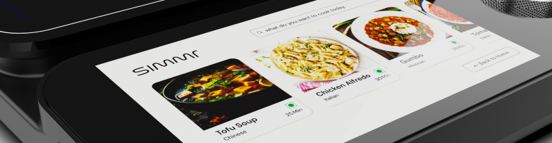 Simmr touchscreen displaying guided recipe options